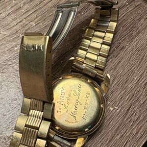 Working! Rare, Keepsake Bulova Gold Watch with Personalized Back- still runs